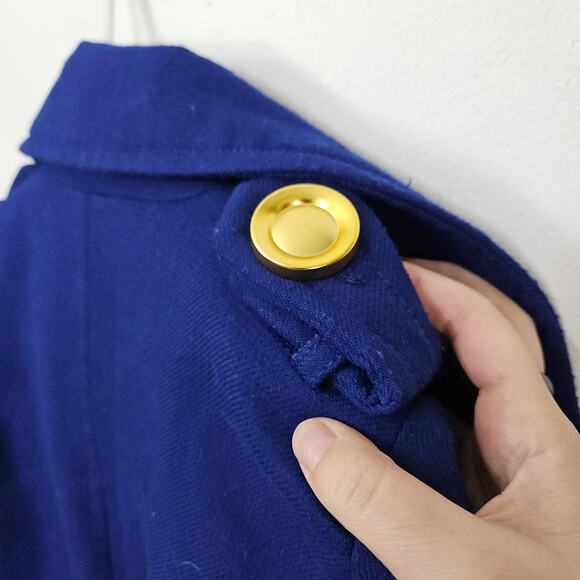 VTG Y2K XOXO Royal Blue Pea Coat Flare Waist Gold Buttons Gold Zippers Sz Small - Picture 7 of 10